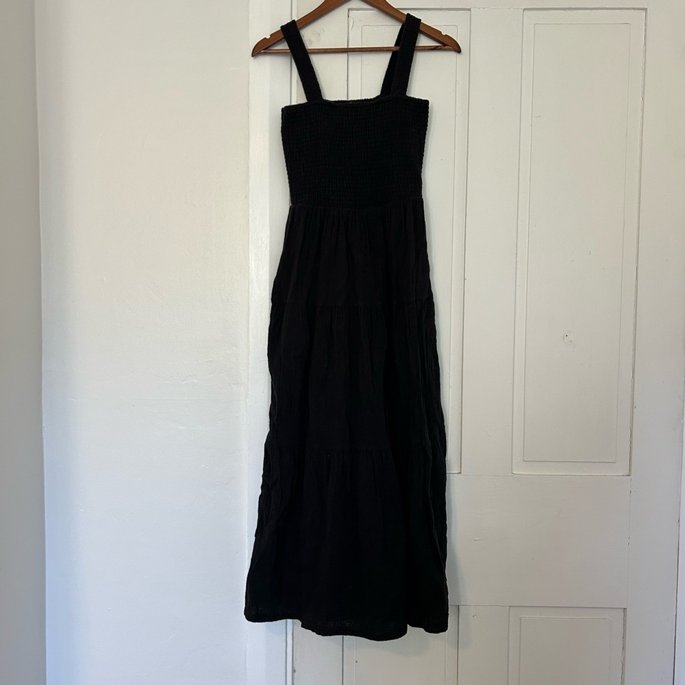 Quince Black Maxi Sundress with Smocked Bodice